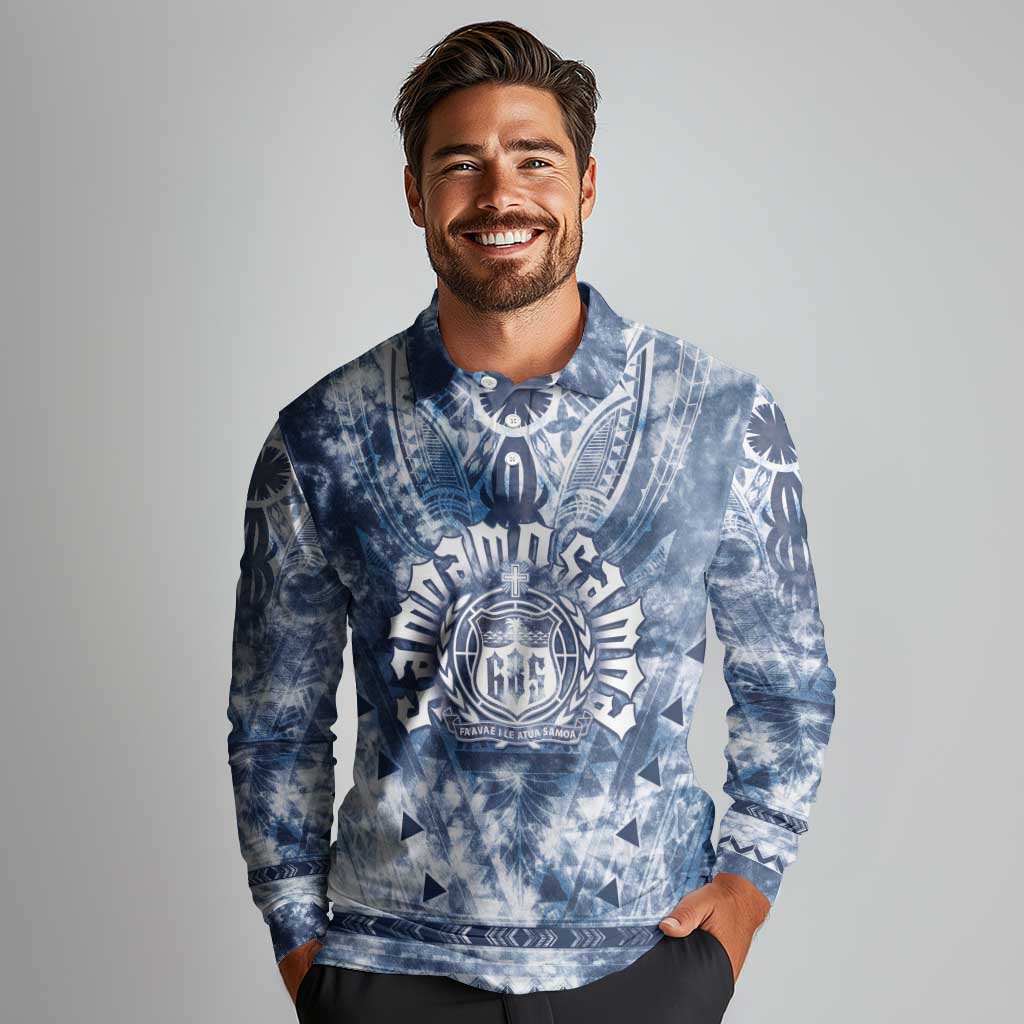 Samoa 685 Long Sleeve Polo Shirt Polynesian Pattern Tie Dye Style LT05 - Polynesian Pride