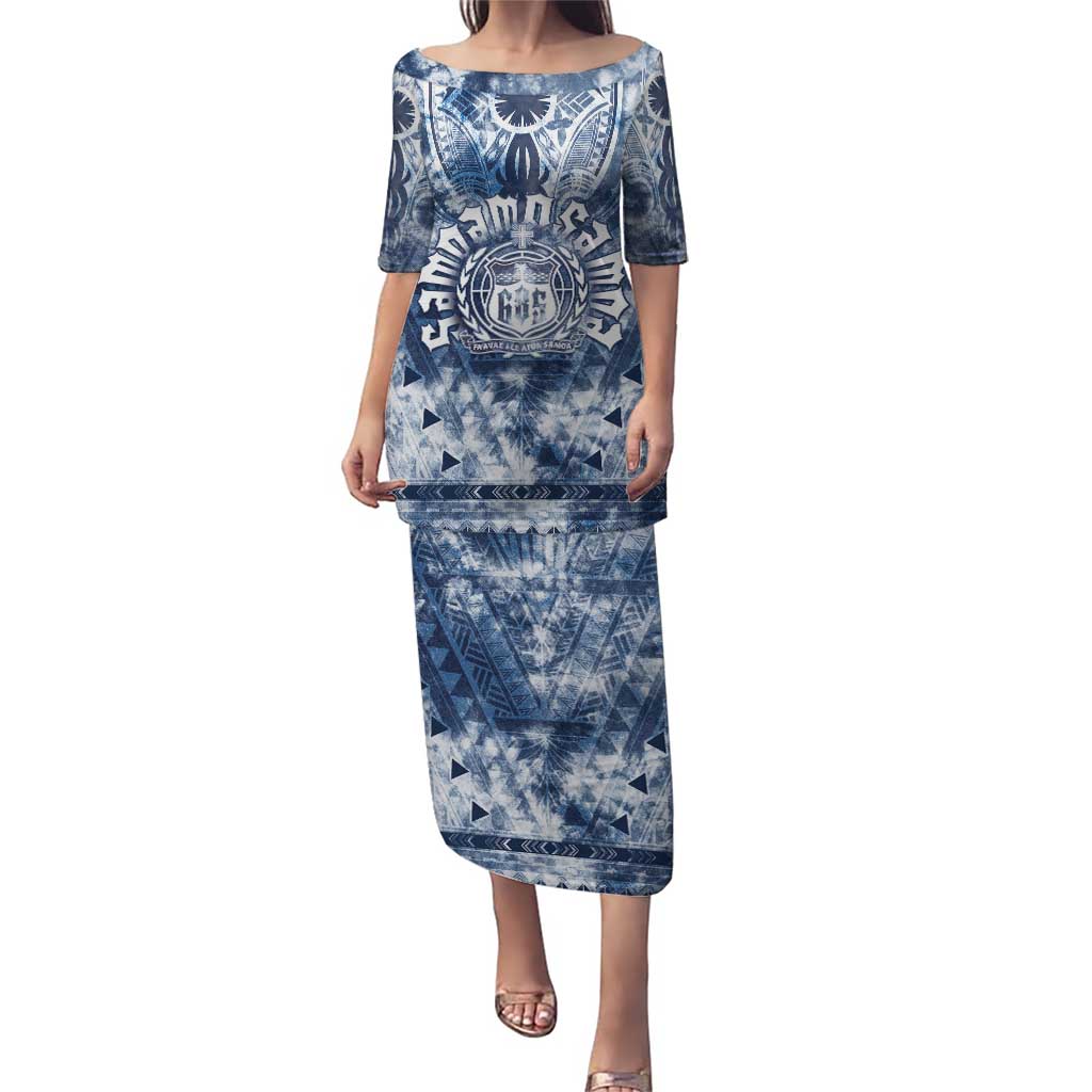 Samoa 685 Puletasi Polynesian Pattern Tie Dye Style LT05 Long Dress Blue - Polynesian Pride