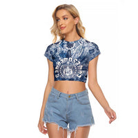 Samoa 685 Raglan Cropped T Shirt Polynesian Pattern Tie Dye Style LT05 Female Blue - Polynesian Pride