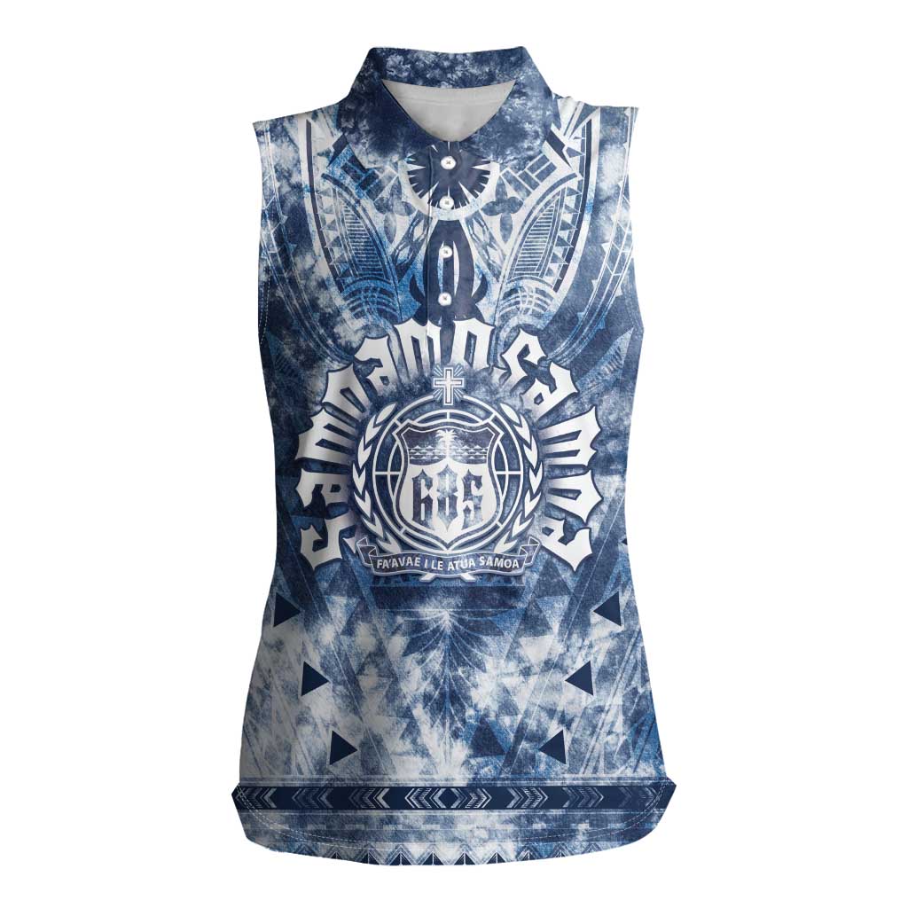 Samoa 685 Women Sleeveless Polo Shirt Polynesian Pattern Tie Dye Style LT05 Female Blue - Polynesian Pride