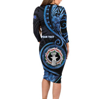 Personalized Northern Mariana Islands Long Sleeve Bodycon Dress Ocean Floral Pattern