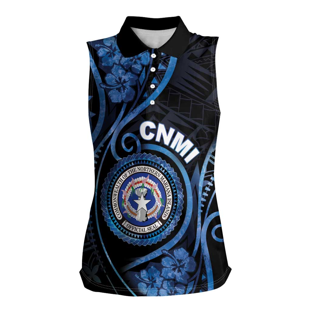Personalized Northern Mariana Islands Women Sleeveless Polo Shirt Ocean Floral Pattern