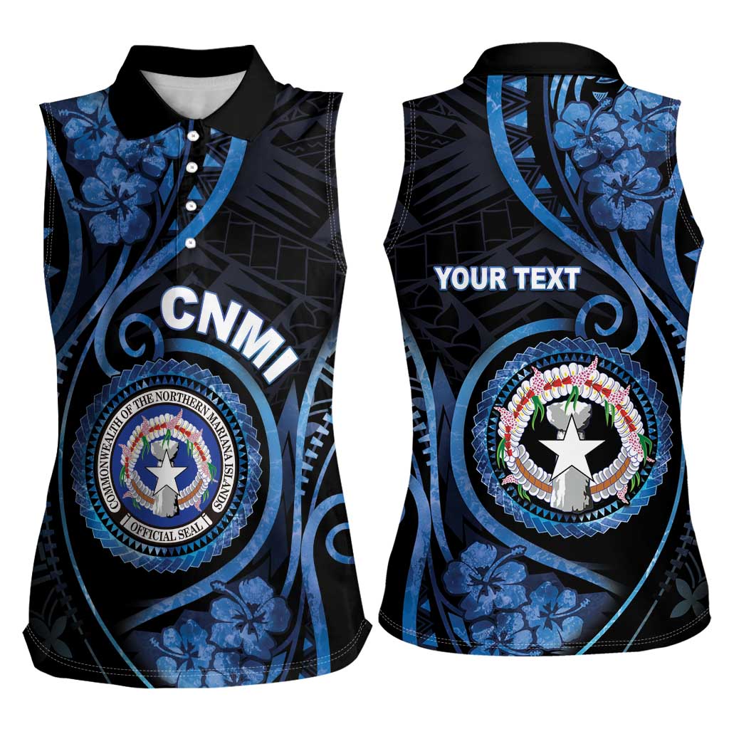Personalized Northern Mariana Islands Women Sleeveless Polo Shirt Ocean Floral Pattern