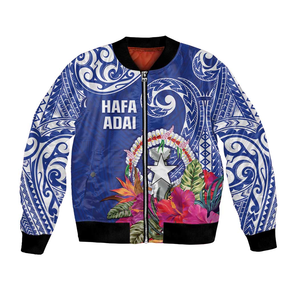 Hafa Adai Northern Mariana Islands Bomber Jacket Polynesian Tribal Pattern