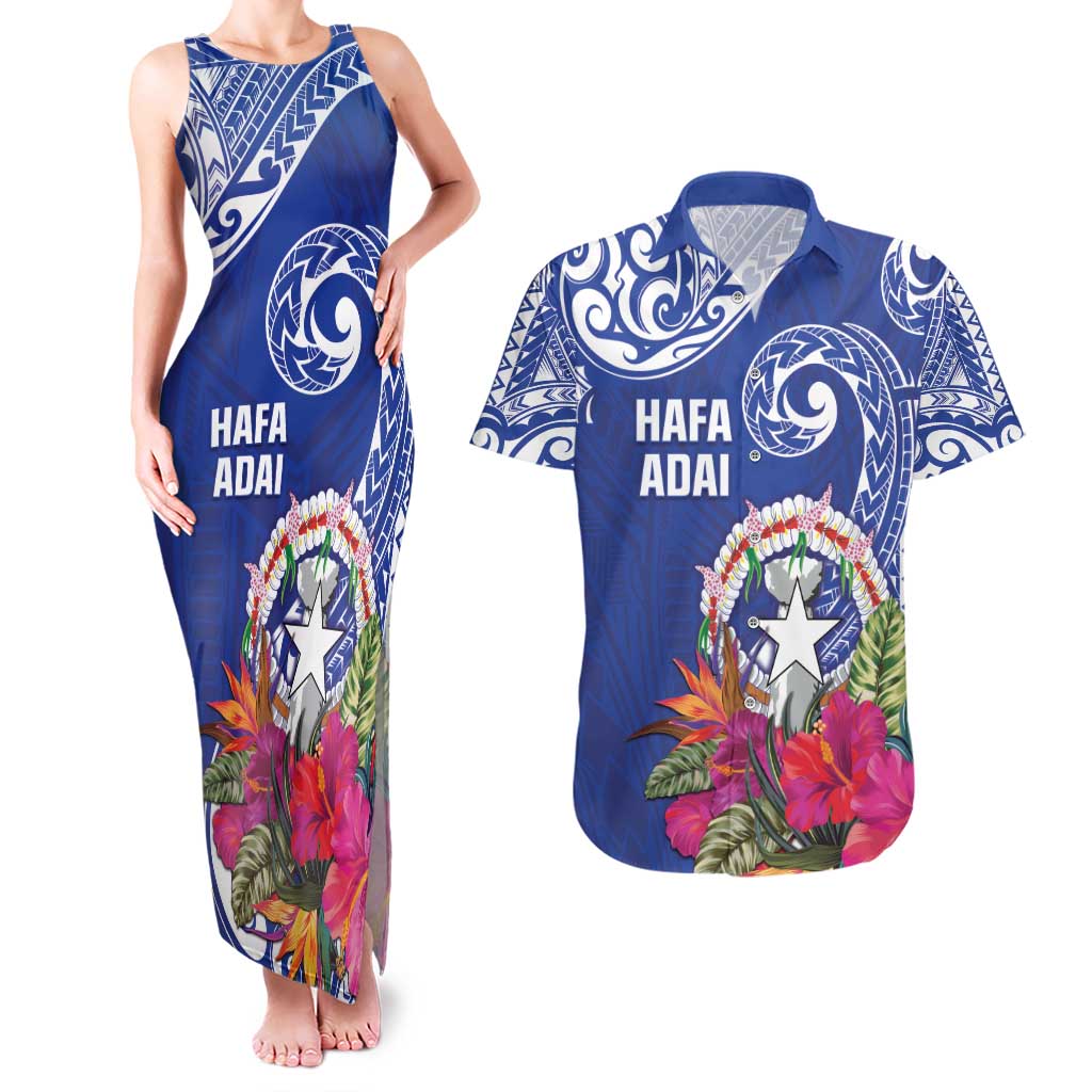 Hafa Adai Northern Mariana Islands Couples Matching Tank Maxi Dress and Hawaiian Shirt Polynesian Tribal Pattern