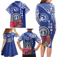 Hafa Adai Northern Mariana Islands Family Matching Long Sleeve Bodycon Dress and Hawaiian Shirt Polynesian Tribal Pattern