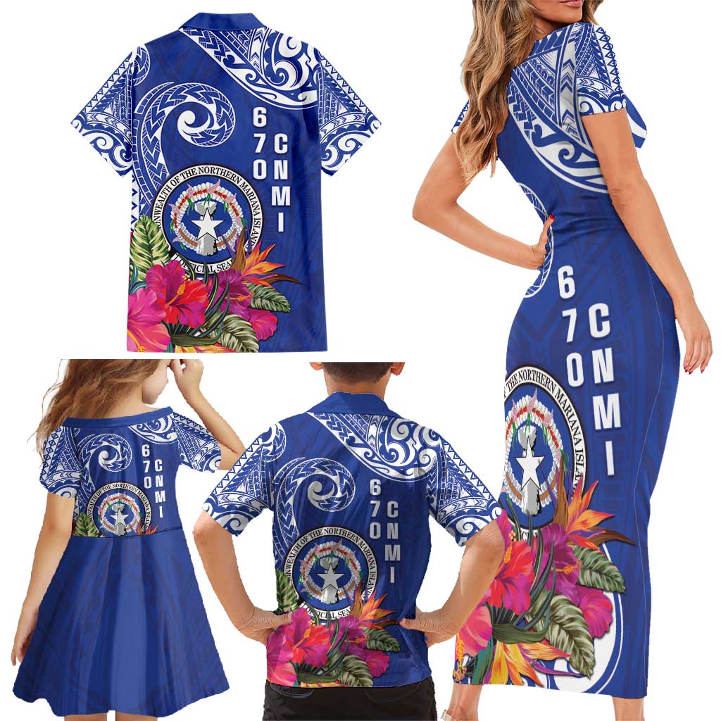 Hafa Adai Northern Mariana Islands Family Matching Short Sleeve Bodycon Dress and Hawaiian Shirt Polynesian Tribal Pattern