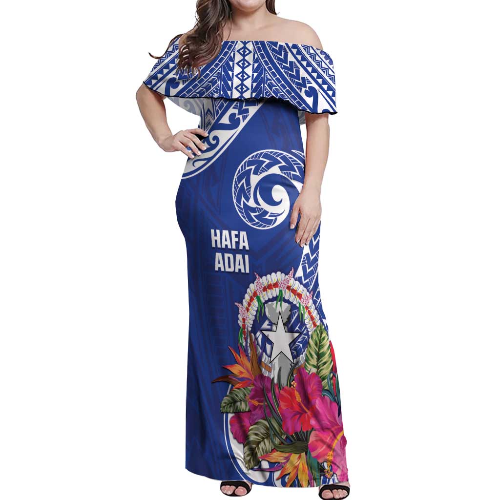 Hafa Adai Northern Mariana Islands Off Shoulder Maxi Dress Polynesian Tribal Pattern