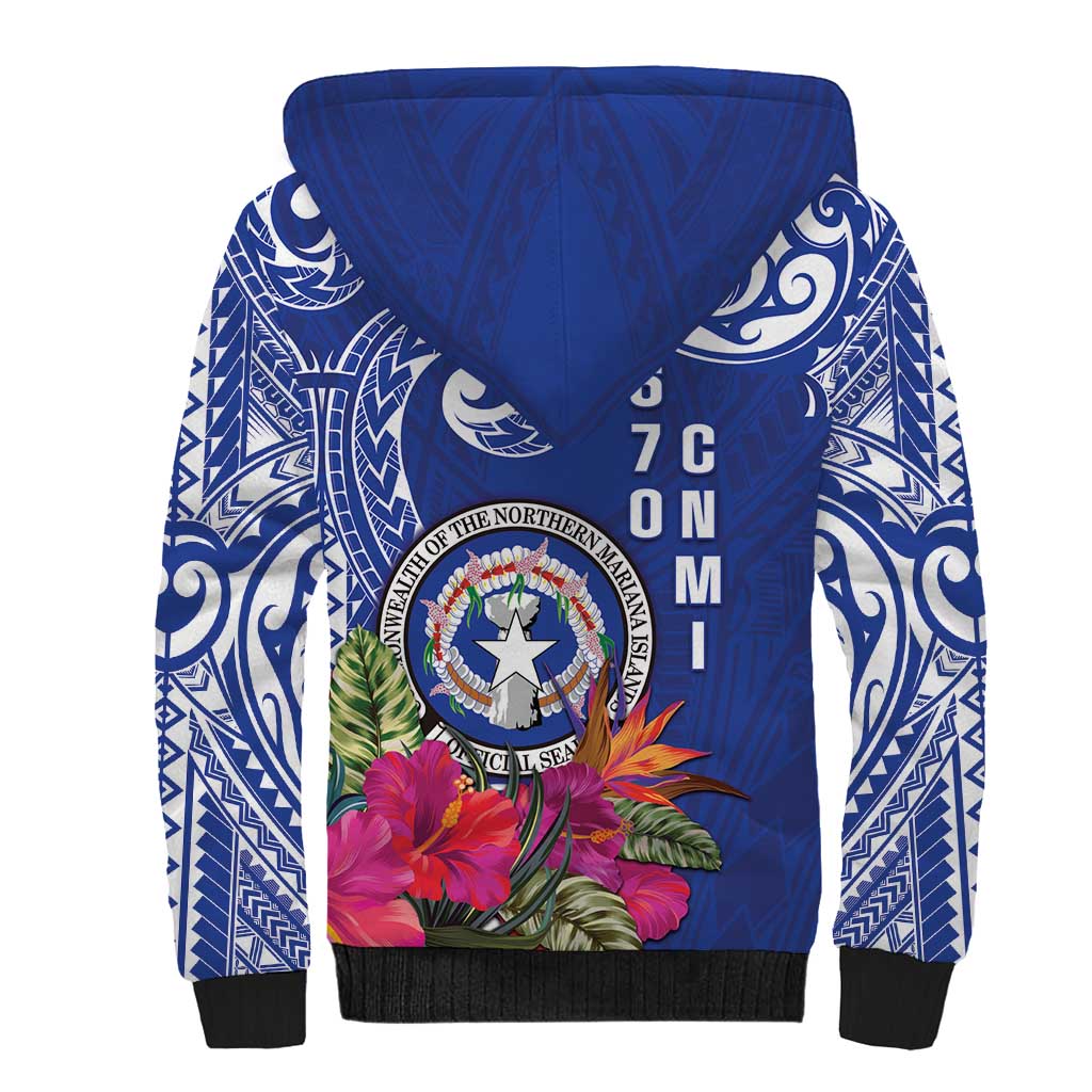 Hafa Adai Northern Mariana Islands Sherpa Hoodie Polynesian Tribal Pattern