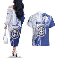 Personalized Northern Mariana Islands Couples Matching Off The Shoulder Long Sleeve Dress and Hawaiian Shirt CNMI Seal