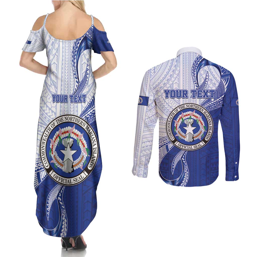 Personalized Northern Mariana Islands Couples Matching Summer Maxi Dress and Long Sleeve Button Shirt CNMI Seal