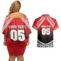 Custom Rugby Tonga MMT Couples Matching Off Shoulder Short Dress and Hawaiian Shirt Mana O Tonga - Polynesian Pride
