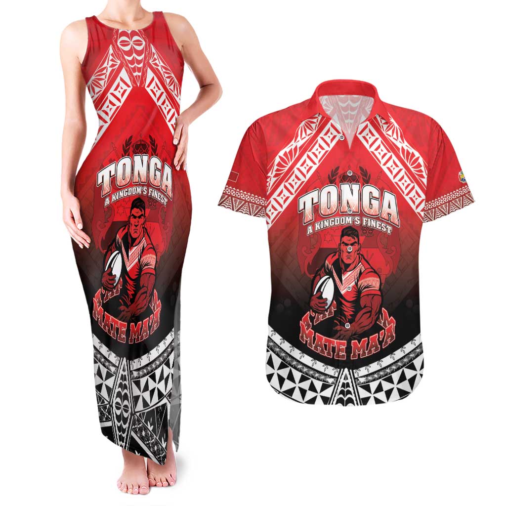 Custom Rugby Tonga MMT Couples Matching Tank Maxi Dress and Hawaiian Shirt Mana O Tonga - Polynesian Pride