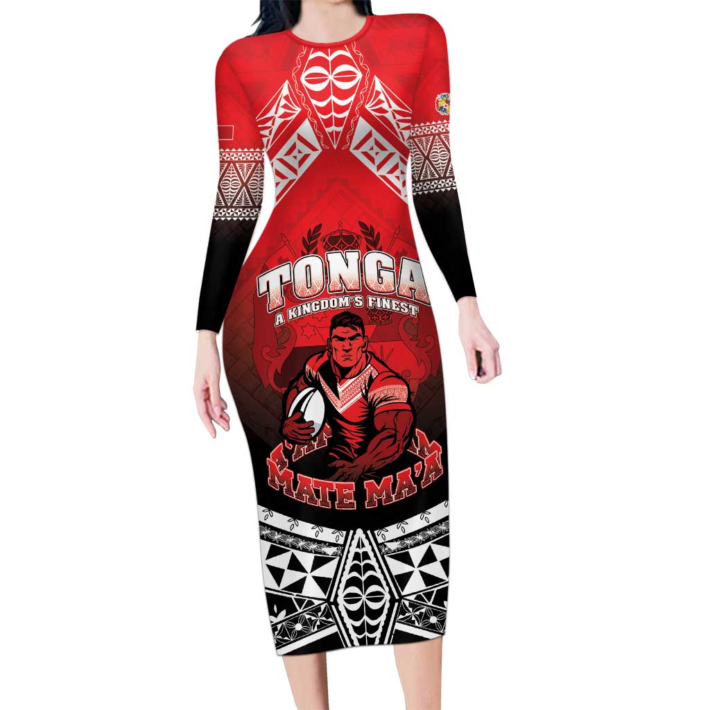 Custom Rugby Tonga MMT Family Matching Long Sleeve Bodycon Dress and Hawaiian Shirt Mana O Tonga - Polynesian Pride