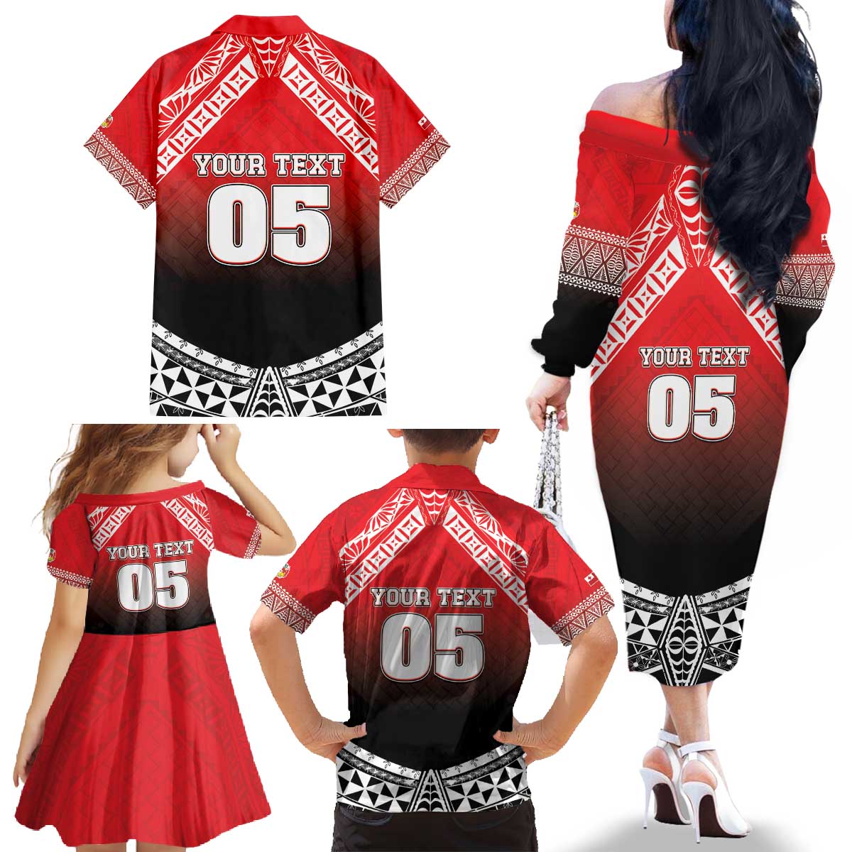 Custom Rugby Tonga MMT Family Matching Off The Shoulder Long Sleeve Dress and Hawaiian Shirt Mana O Tonga - Polynesian Pride