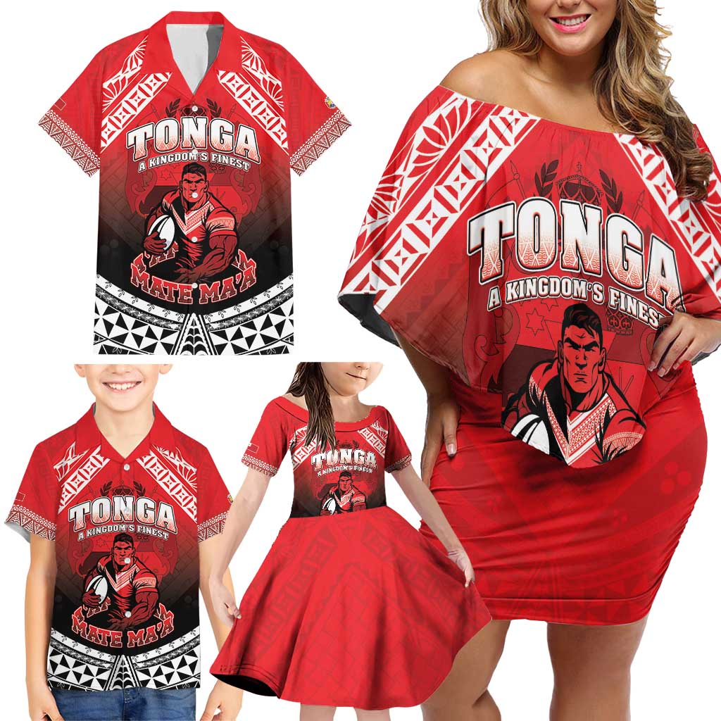 Custom Rugby Tonga MMT Family Matching Off Shoulder Short Dress and Hawaiian Shirt Mana O Tonga - Polynesian Pride