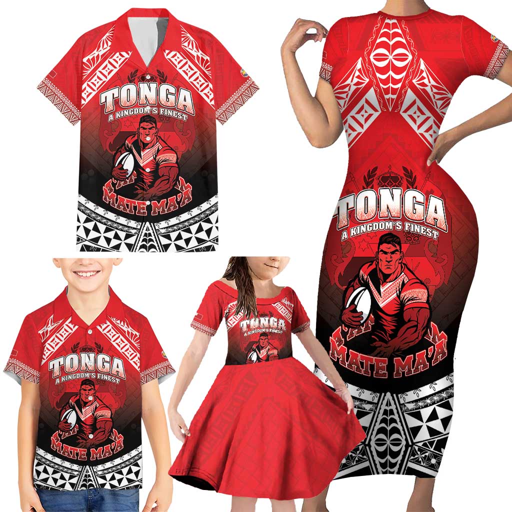Custom Rugby Tonga MMT Family Matching Short Sleeve Bodycon Dress and Hawaiian Shirt Mana O Tonga - Polynesian Pride