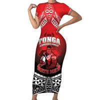 Custom Rugby Tonga MMT Family Matching Short Sleeve Bodycon Dress and Hawaiian Shirt Mana O Tonga - Polynesian Pride