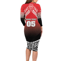 Custom Rugby Tonga MMT Long Sleeve Bodycon Dress Mana O Tonga - Polynesian Pride