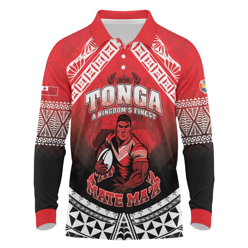 Custom Rugby Tonga MMT Long Sleeve Polo Shirt Mana O Tonga - Polynesian Pride