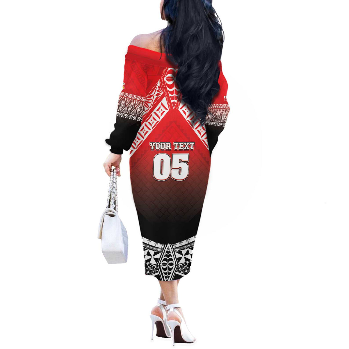 Custom Rugby Tonga MMT Off The Shoulder Long Sleeve Dress Mana O Tonga - Polynesian Pride