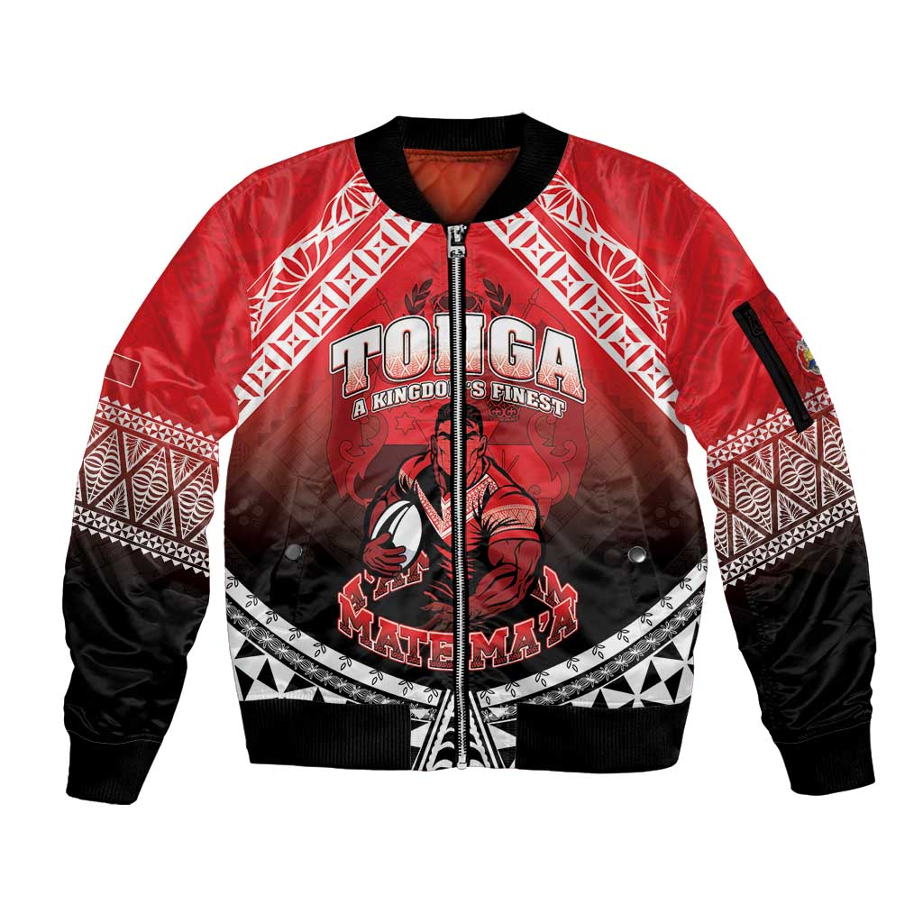 Custom Rugby Tonga MMT Sleeve Zip Bomber Jacket Mana O Tonga - Polynesian Pride