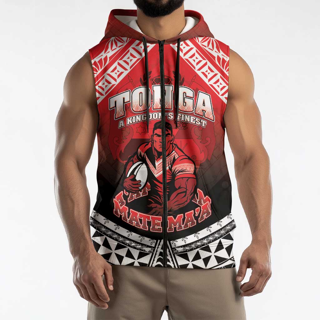 Custom Rugby Tonga MMT Sleeveless Zip Hoodie Mana O Tonga - Polynesian Pride