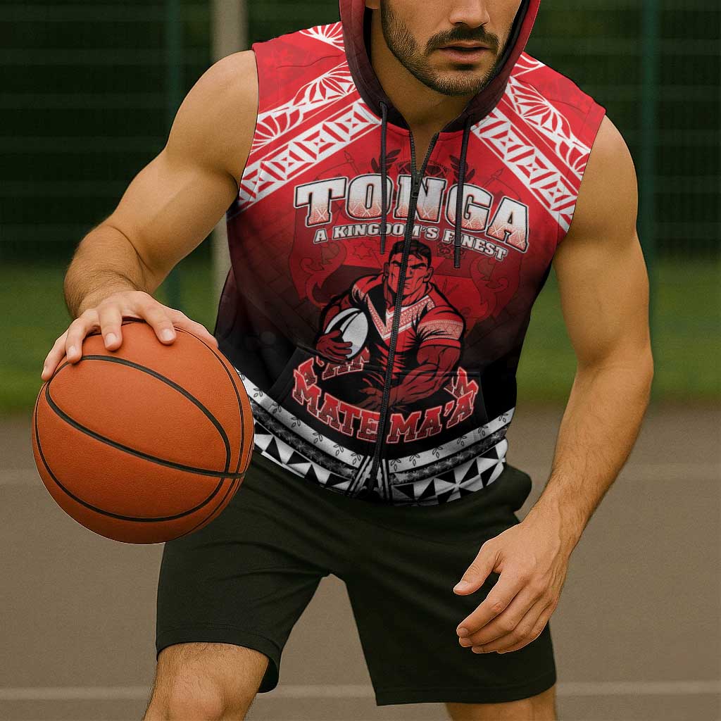 Custom Rugby Tonga MMT Sleeveless Zip Hoodie Mana O Tonga - Polynesian Pride