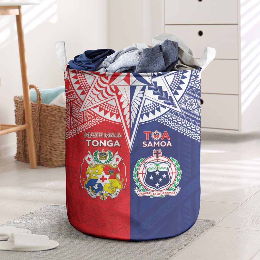 Rugby Samoa And Tonga Laundry Basket Toa Samoa With Mate Maa - Polynesian Pride