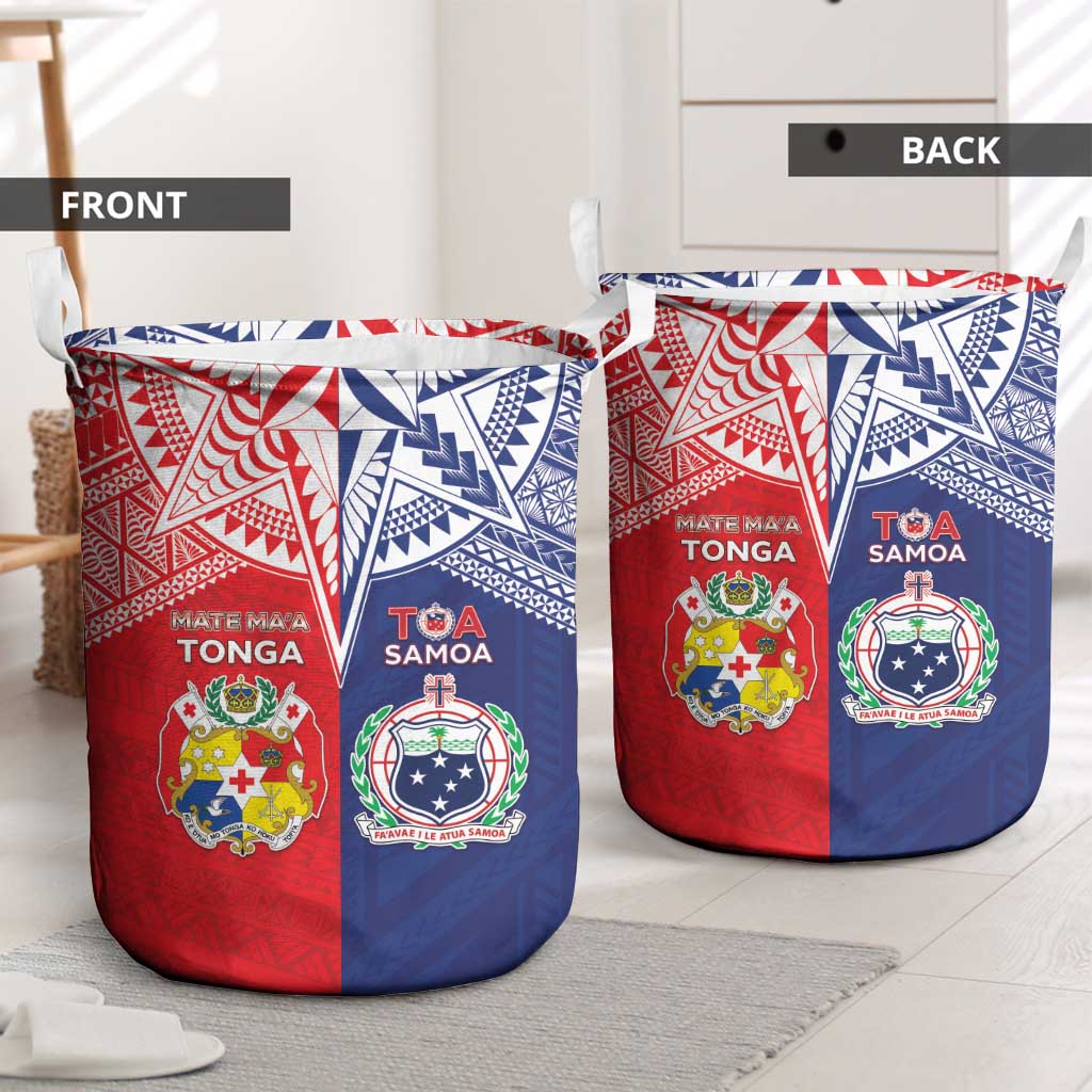 Rugby Samoa And Tonga Laundry Basket Toa Samoa With Mate Maa - Polynesian Pride