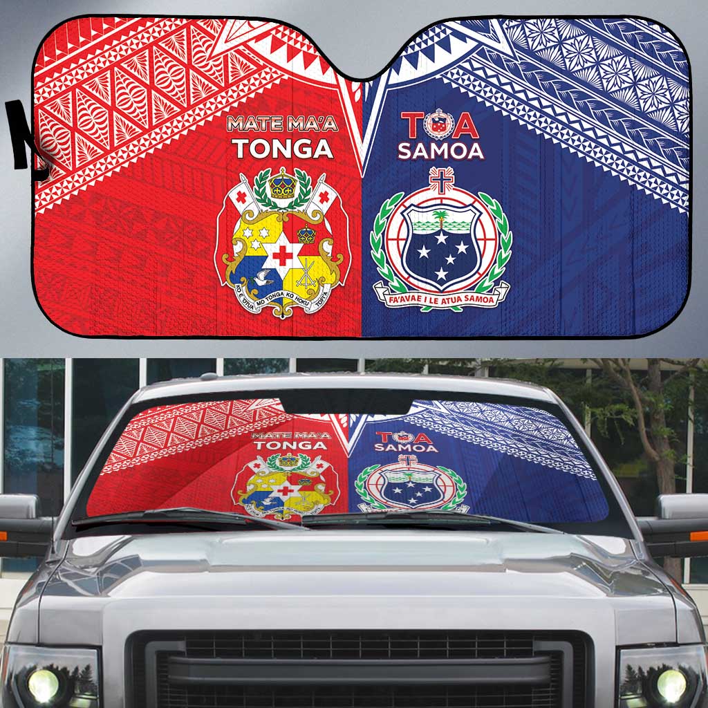Rugby Samoa And Tonga Auto Sun Shade Toa Samoa With Mate Maa - Polynesian Pride