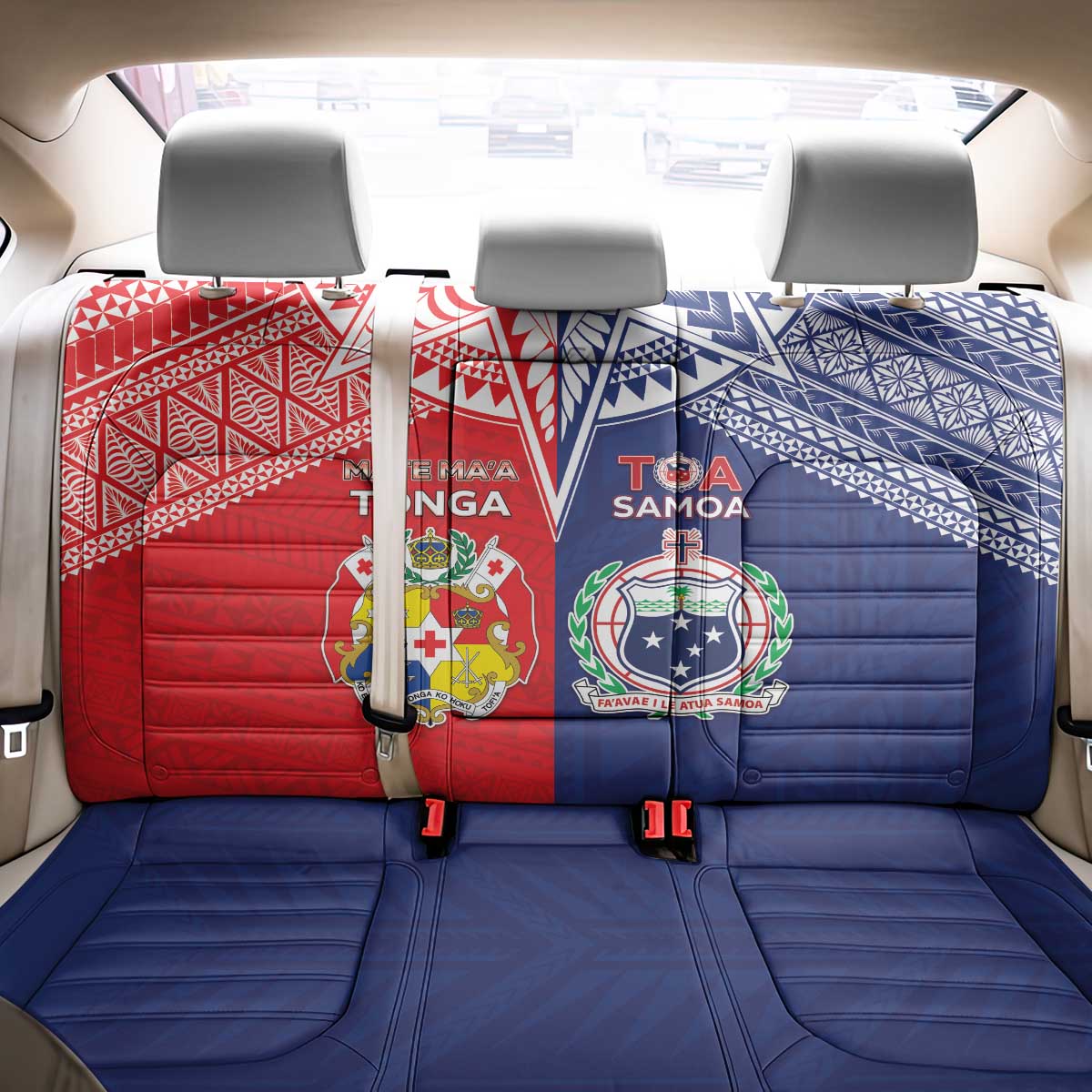 Rugby Samoa And Tonga Back Car Seat Cover Toa Samoa With Mate Maa - Polynesian Pride