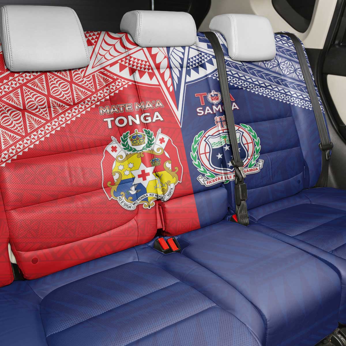 Rugby Samoa And Tonga Back Car Seat Cover Toa Samoa With Mate Maa - Polynesian Pride