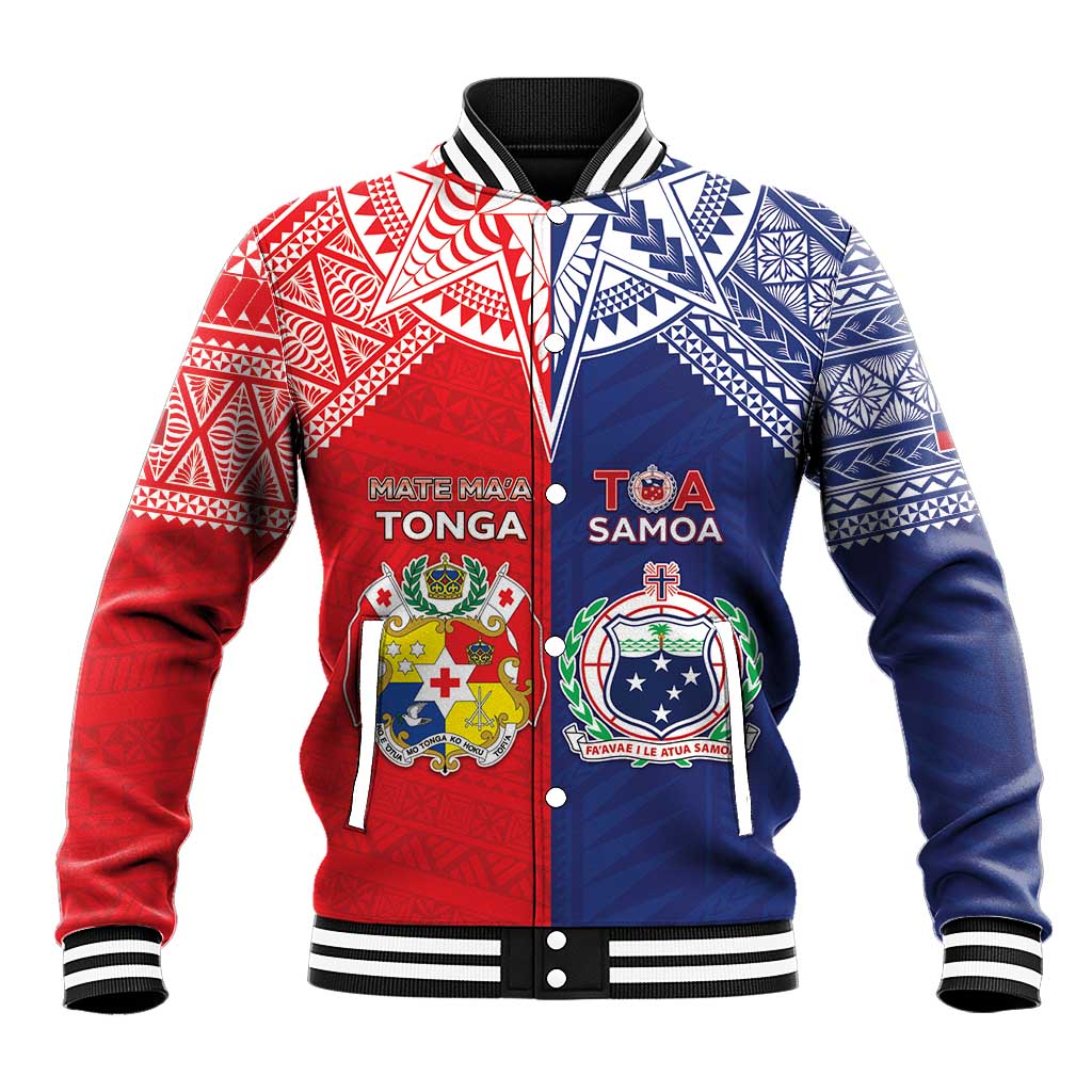 Custom Rugby Samoa And Tonga Baseball Jacket Toa Samoa With Mate Maa - Polynesian Pride