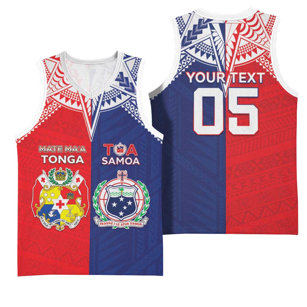 Custom Rugby Samoa And Tonga Basketball Jersey Toa Samoa With Mate Maa - Polynesian Pride
