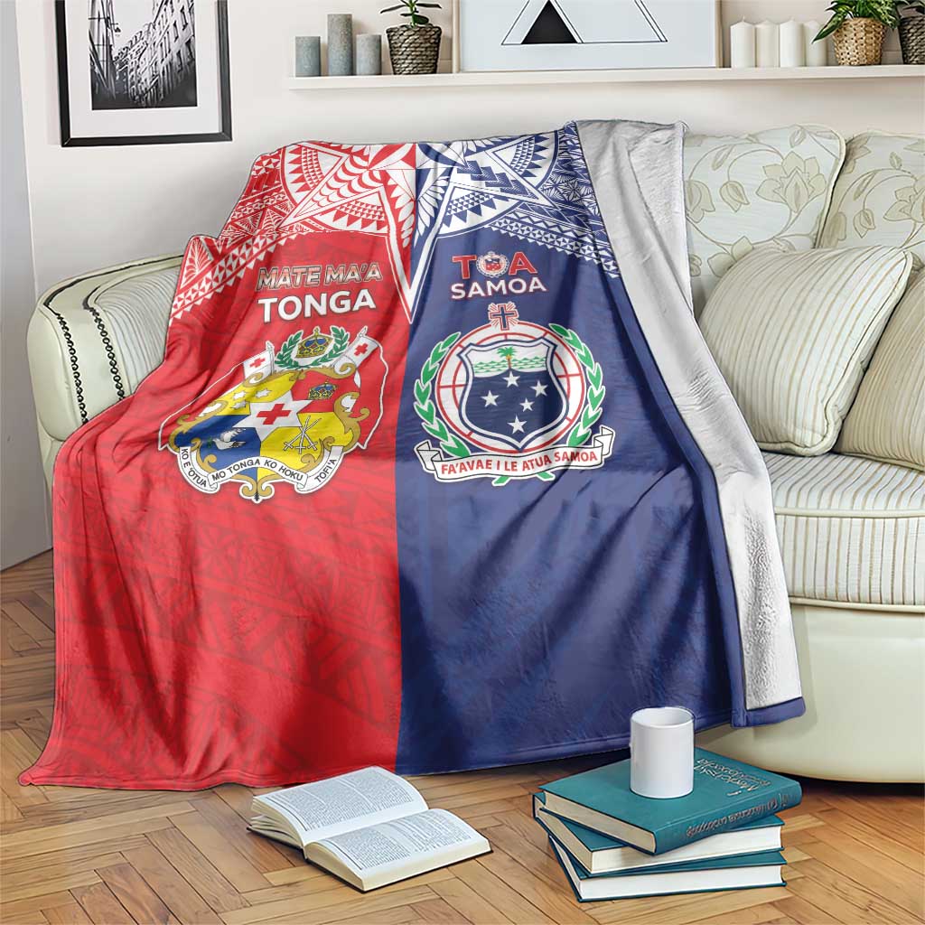 Rugby Samoa And Tonga Blanket Toa Samoa With Mate Maa - Polynesian Pride