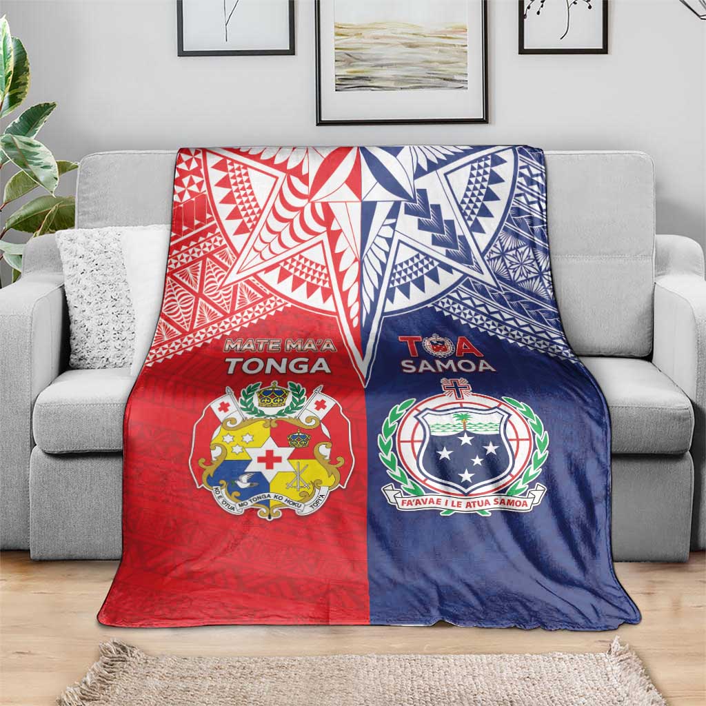 Rugby Samoa And Tonga Blanket Toa Samoa With Mate Maa - Polynesian Pride
