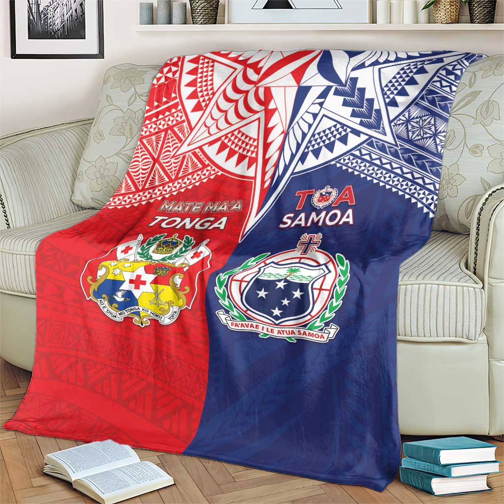 Rugby Samoa And Tonga Blanket Toa Samoa With Mate Maa - Polynesian Pride