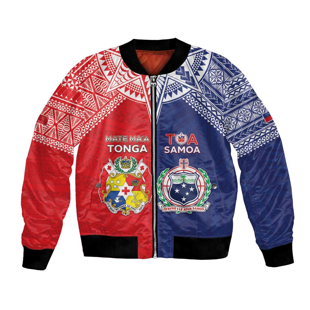 Custom Rugby Samoa And Tonga Bomber Jacket Toa Samoa With Mate Maa - Polynesian Pride