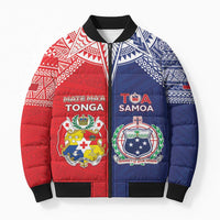 Custom Rugby Samoa And Tonga Bomber Puffer Jacket Toa Samoa With Mate Maa - Polynesian Pride