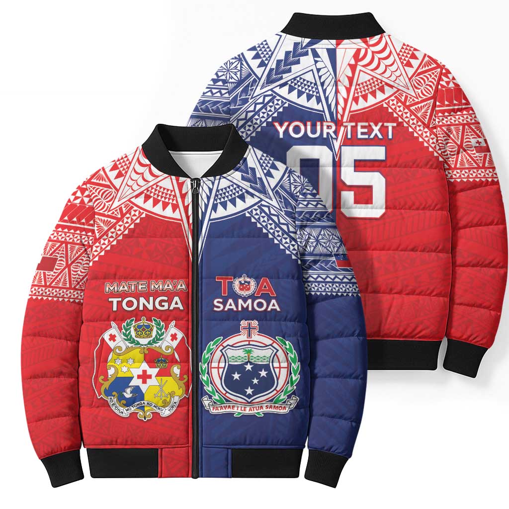 Custom Rugby Samoa And Tonga Bomber Puffer Jacket Toa Samoa With Mate Maa - Polynesian Pride
