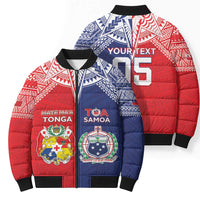 Custom Rugby Samoa And Tonga Bomber Puffer Jacket Toa Samoa With Mate Maa - Polynesian Pride