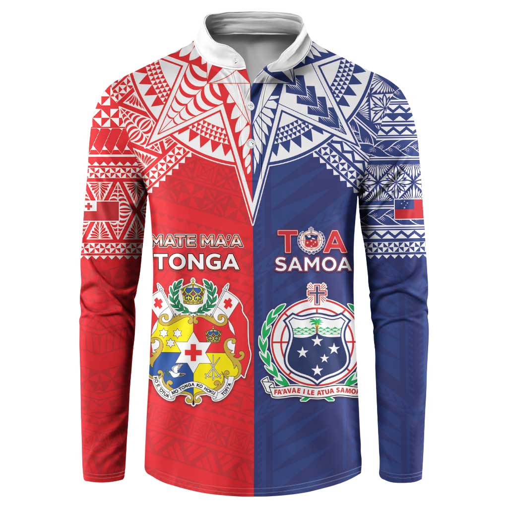 Custom Rugby Samoa And Tonga Button Sweatshirt Toa Samoa With Mate Maa - Polynesian Pride