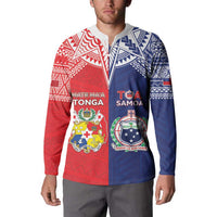 Custom Rugby Samoa And Tonga Button Sweatshirt Toa Samoa With Mate Maa - Polynesian Pride