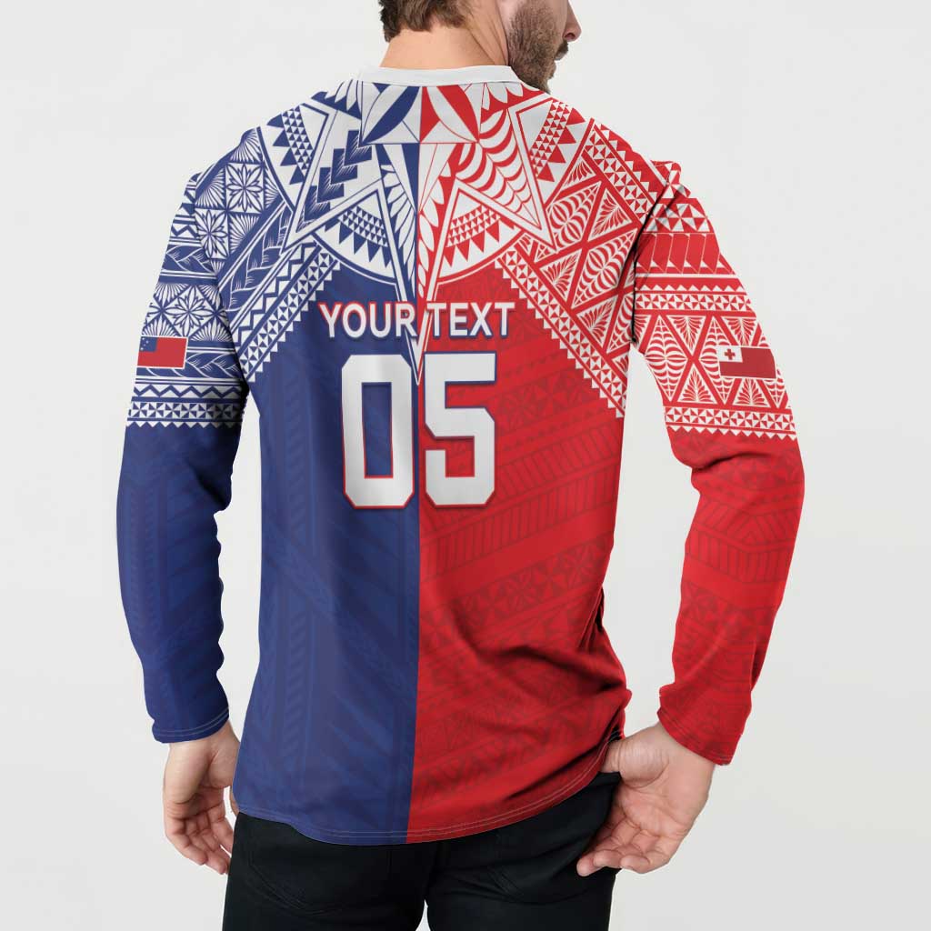 Custom Rugby Samoa And Tonga Button Sweatshirt Toa Samoa With Mate Maa - Polynesian Pride