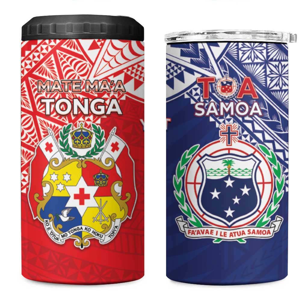 Custom Rugby Samoa And Tonga 4 in 1 Can Cooler Tumbler Toa Samoa With Mate Maa - Polynesian Pride
