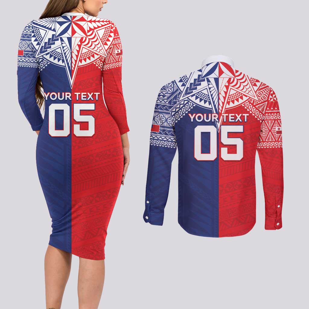 Custom Rugby Samoa And Tonga Couples Matching Long Sleeve Bodycon Dress and Long Sleeve Button Shirt Toa Samoa With Mate Maa - Polynesian Pride
