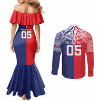 Custom Rugby Samoa And Tonga Couples Matching Mermaid Dress and Long Sleeve Button Shirt Toa Samoa With Mate Maa - Polynesian Pride
