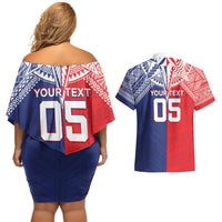 Custom Rugby Samoa And Tonga Couples Matching Off Shoulder Short Dress and Hawaiian Shirt Toa Samoa With Mate Maa - Polynesian Pride