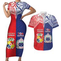 Custom Rugby Samoa And Tonga Couples Matching Short Sleeve Bodycon Dress and Hawaiian Shirt Toa Samoa With Mate Maa - Polynesian Pride